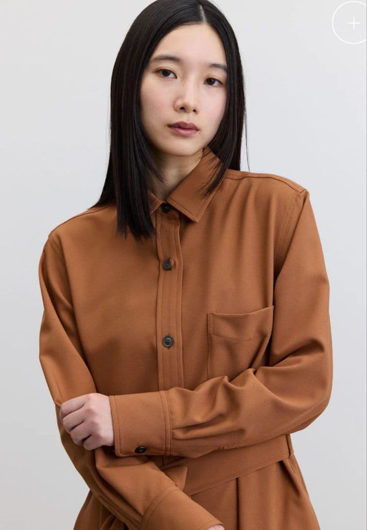 ブラウン シャツワンピース M ウエストベルト付き