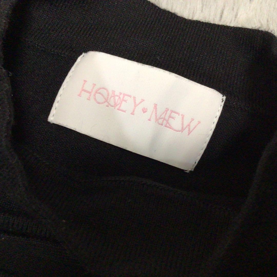 ハニーミュウ HONEYMEW 千鳥柄ハイネックアンサンブルトップス ブラック