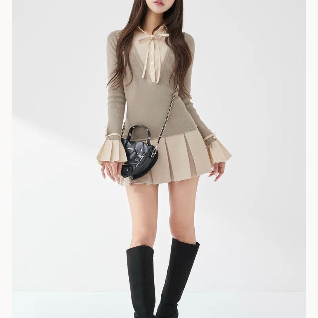 ダーリッチ シャツドッキングプリーツミニワンピース F グレー（GRY）