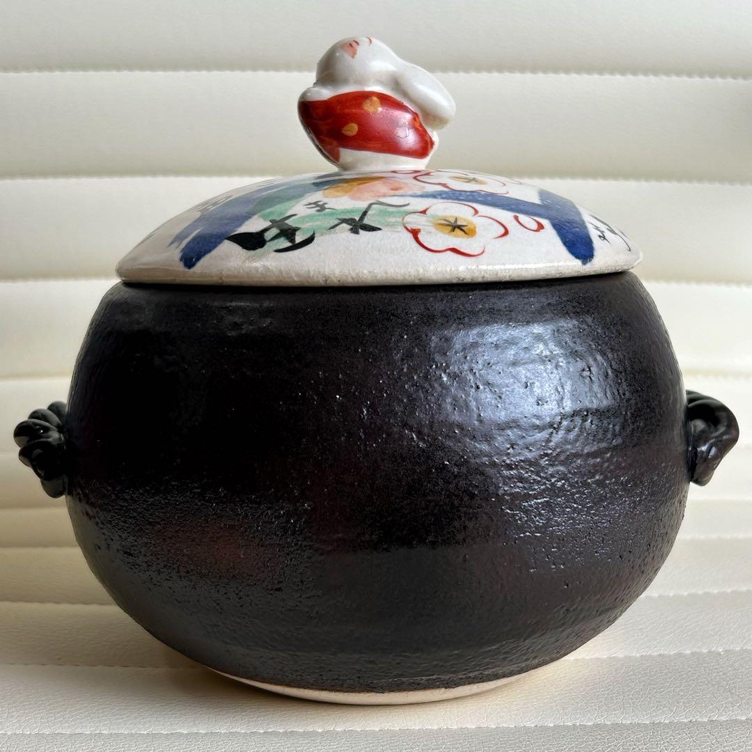 夕立窯　うさぎ　土鍋　炊飯土鍋　色絵　赤絵兎