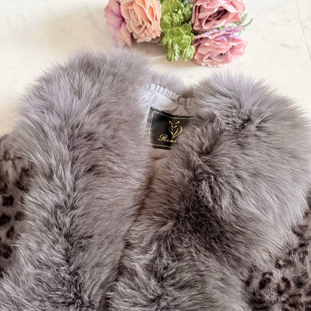 ボリューム◎人気 レオパードミンク×フォックスショール ファーポンチョ ケープ