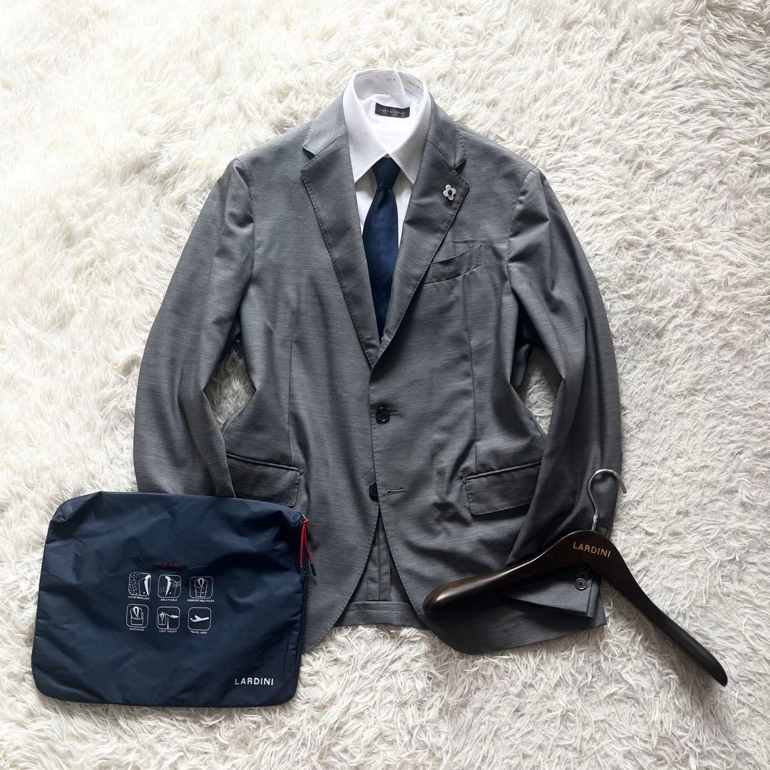 <美品>LARDINI easy wear 新ロゴ グレー ウールジャケット52
