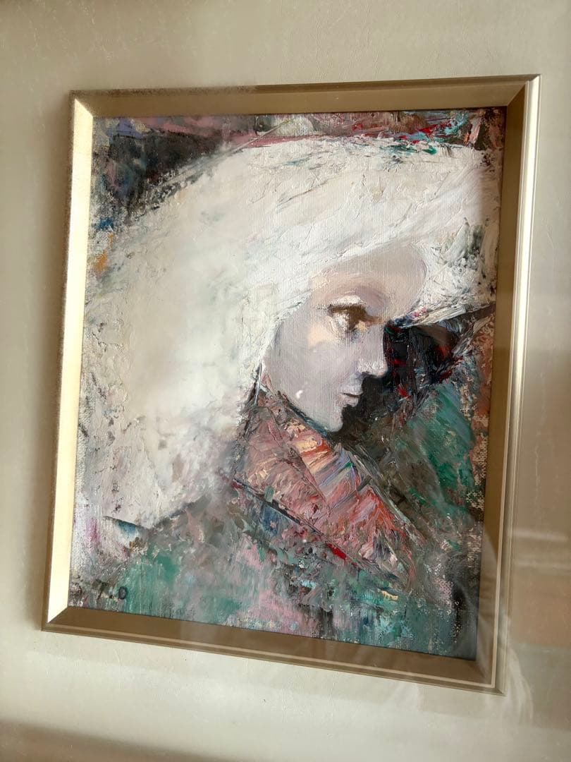 【小野武司 作】『プロフィール』油彩画 額装 二科会会員 美術品