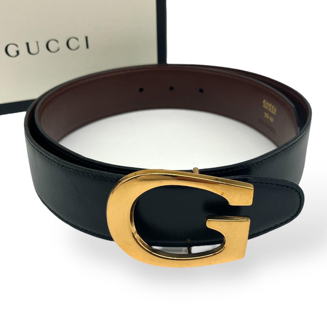【美品】グッチ Gバックル リバーシブルベルト ゴールド ブラック ブラウン