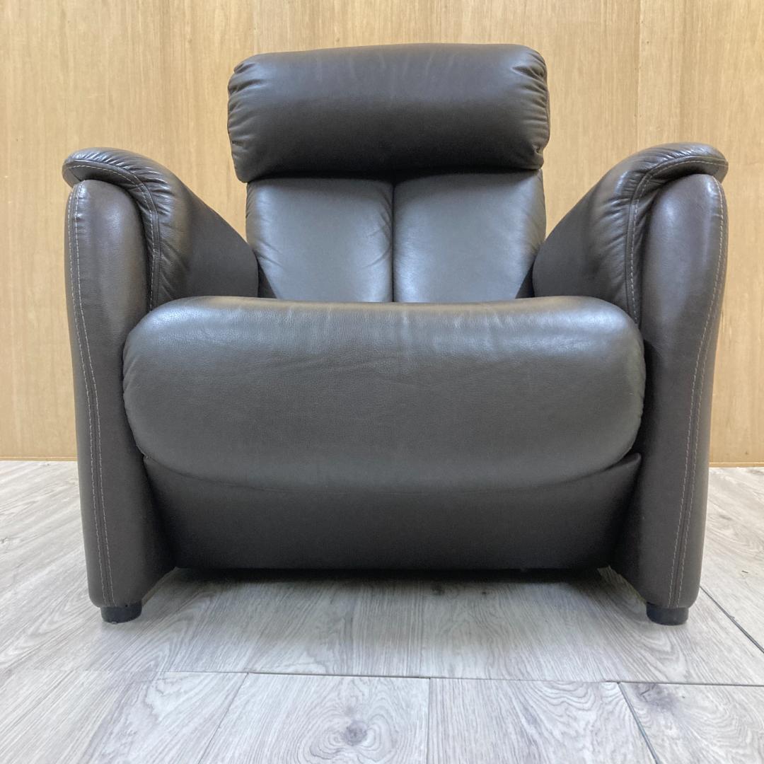 リクライニングソファ　一人掛け　ヘッドレスト可動式　本革