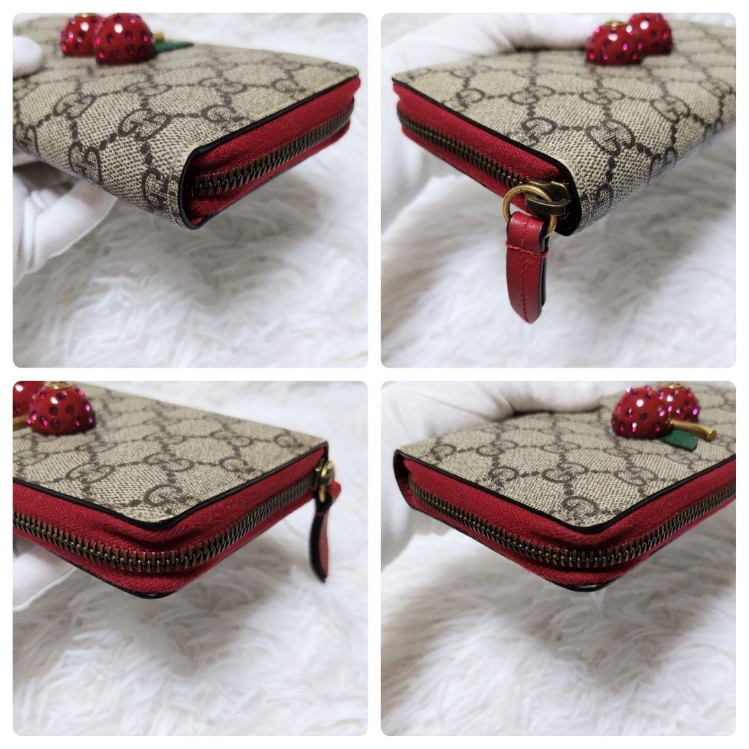 レア極美品✨チェリースプリームラウンドファスナー長財布　ゴールド金具赤レザー