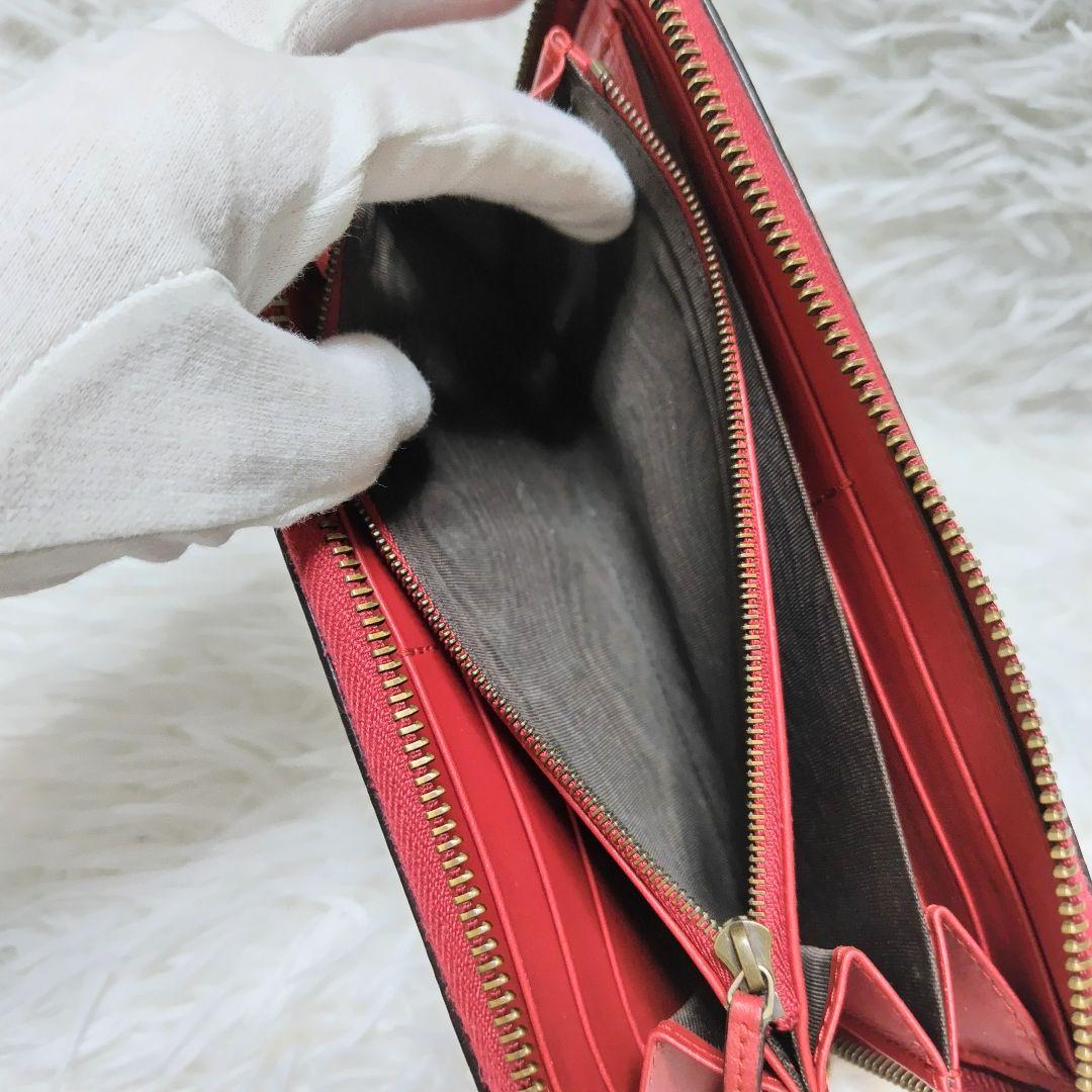 レア極美品✨チェリースプリームラウンドファスナー長財布　ゴールド金具赤レザー