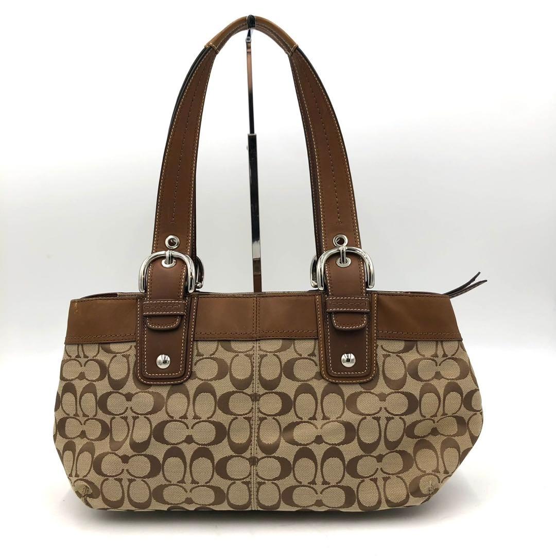 COACH コーチ トートバッグ シグネチャー キャンバス レザー ブラウン