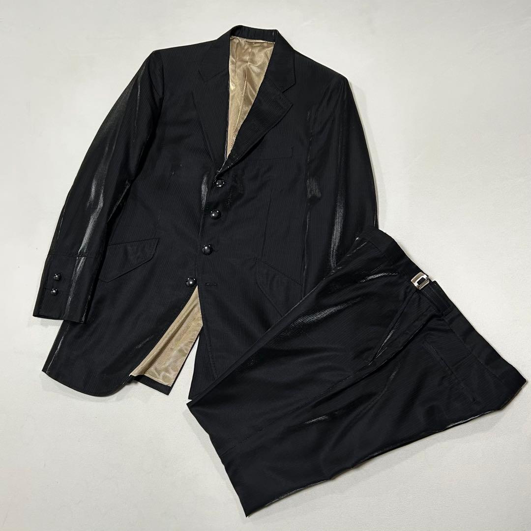 90s イタリア製 セットアップ スーツ ウール テーラードジャケット 艶 光沢