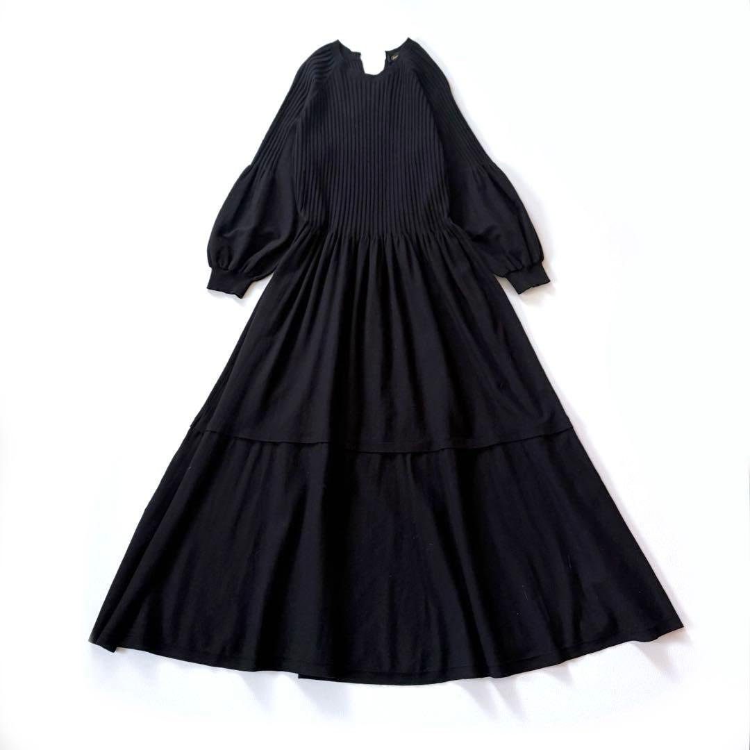 9.4万円✨ドゥロワー　16Gリブニットロングワンピース　バルーンスリーブ　黒