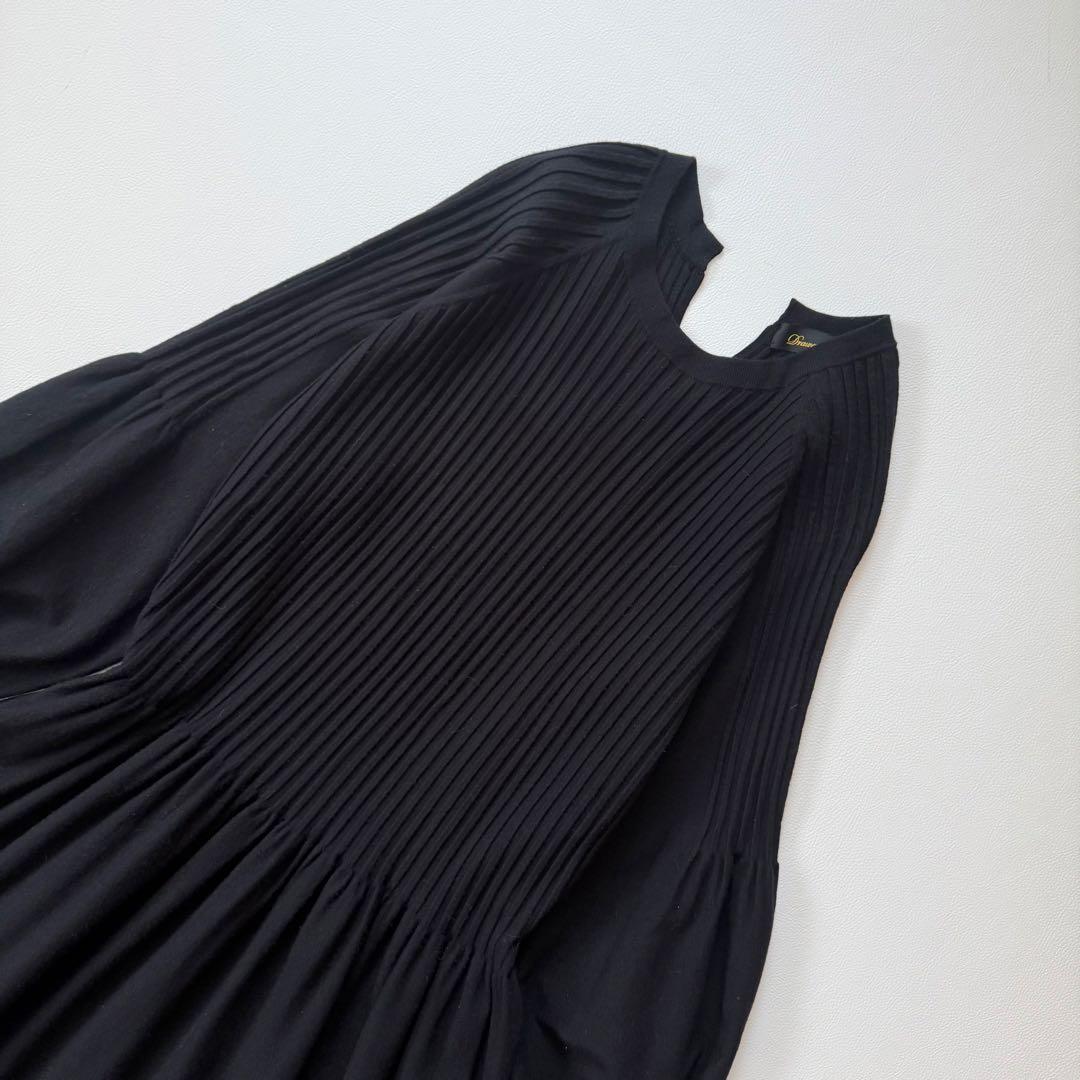 9.4万円✨ドゥロワー　16Gリブニットロングワンピース　バルーンスリーブ　黒