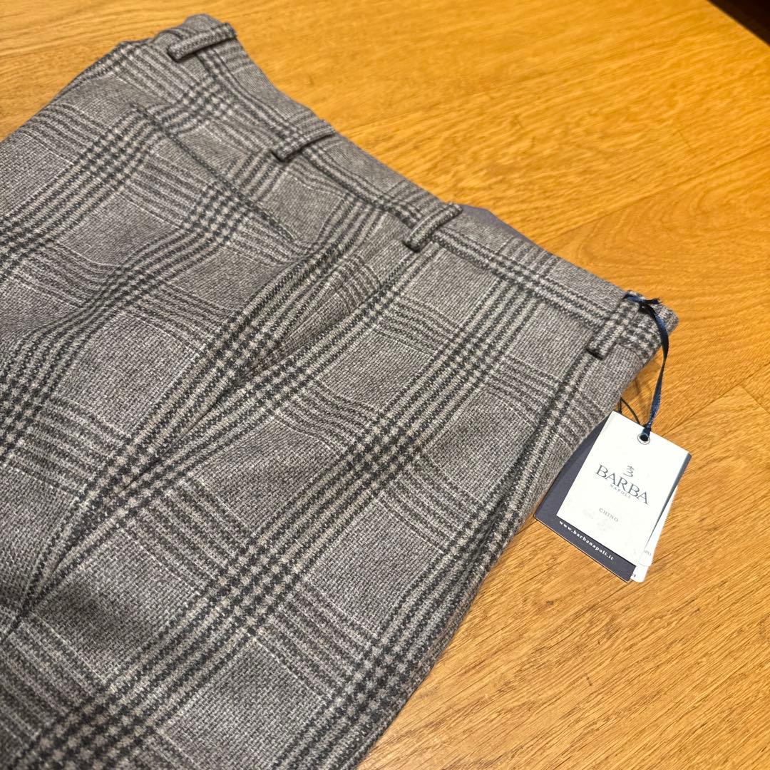 に*う様 新品　BARBA バルバ　グレンチェック　フランネルパンツ　グレージュ