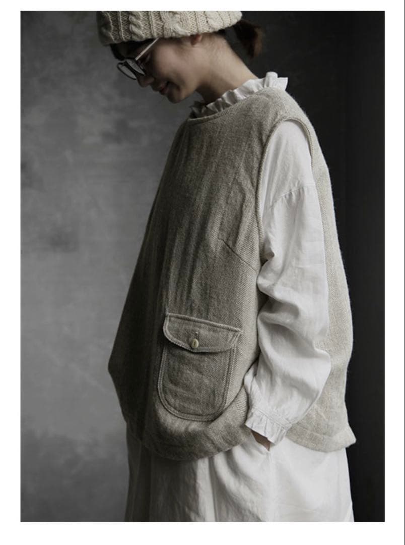 ベリースタイル Joie de Vivreウールリネンヘリンボーンベスト