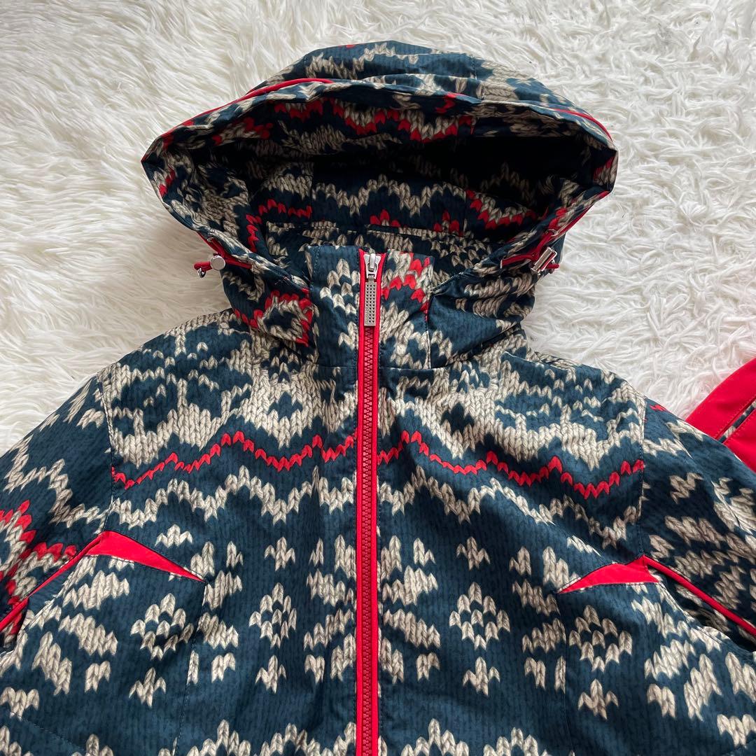 お洒落✨デサント スキーウェア セット 上下 M ニット柄 レディース 赤 緑