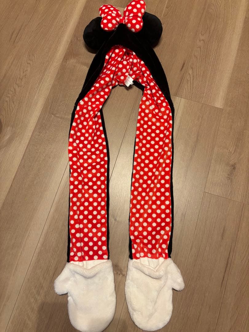 ミニーマウス風フリース帽子・手袋付き