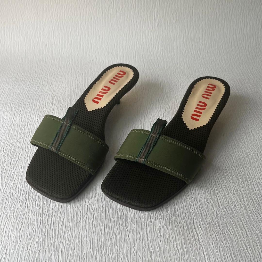 MIU MIU ミュール サンダル カーキ ヒール 37