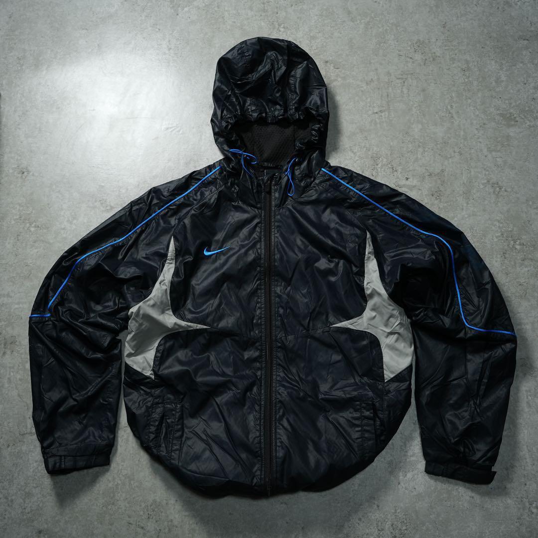 00s y2k NIKE フードナイロンジャケット 刺繍ロゴ 流線形 テック系