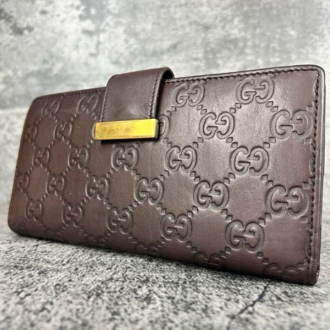 GUCCI シマ レザー エンボス GG ゴールド金具 Wホック