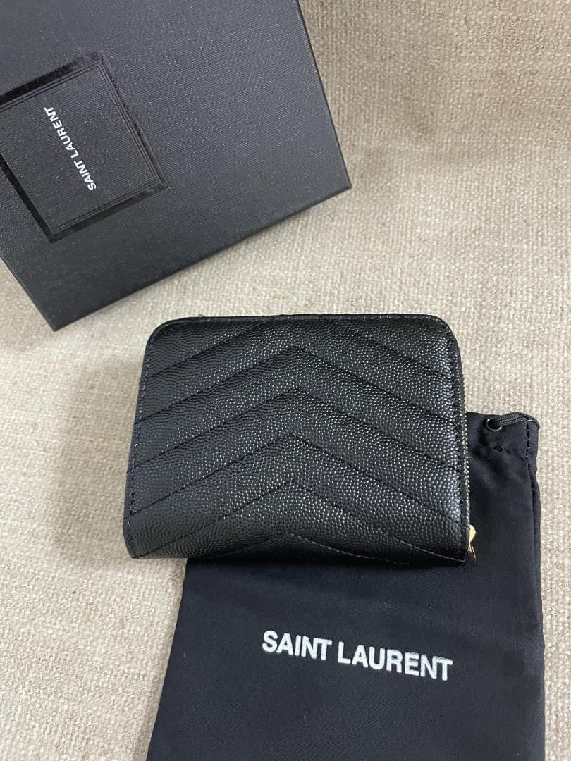 ブラック/綺麗 サンローラン 折り財布Saint Laurent ゴールド ロゴ
