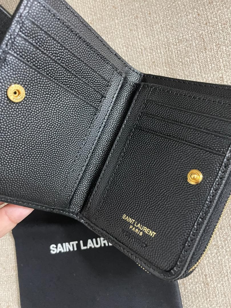 ブラック/綺麗 サンローラン 折り財布Saint Laurent ゴールド ロゴ