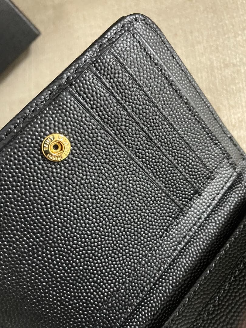 ブラック/綺麗 サンローラン 折り財布Saint Laurent ゴールド ロゴ