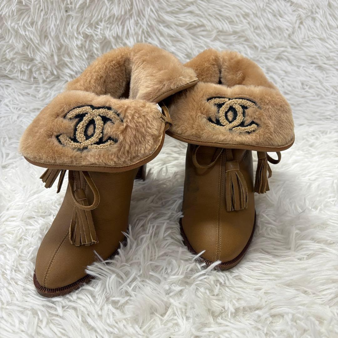 CHANEL シャネル ムートンブーツ 37 ココマーク ファー イタリア製