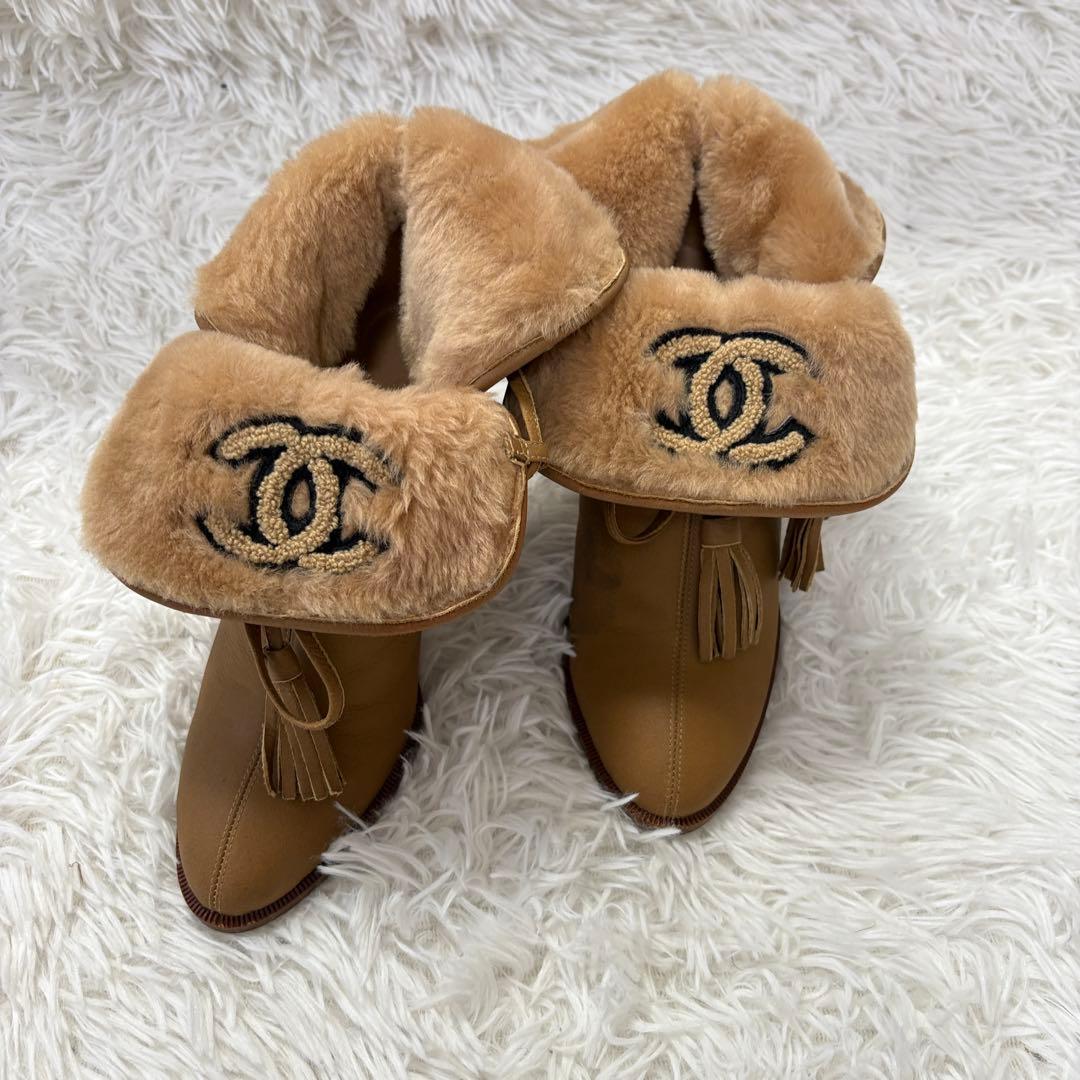 CHANEL シャネル ムートンブーツ 37 ココマーク ファー イタリア製