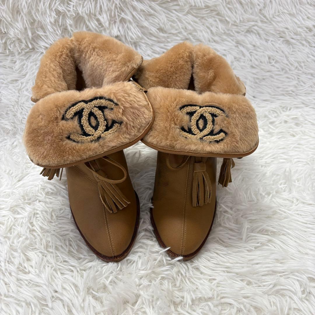 CHANEL シャネル ムートンブーツ 37 ココマーク ファー イタリア製