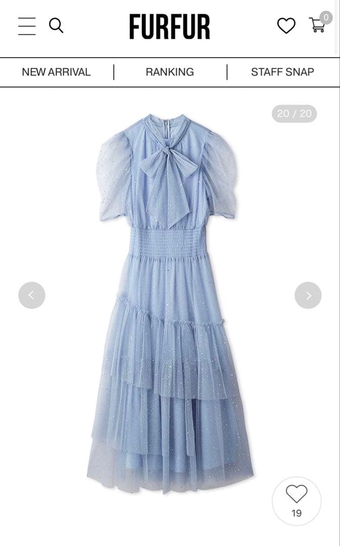 【FURFUR】ハーフスリーブラメチュールドレス　限定サイズ(00)ライトブルー