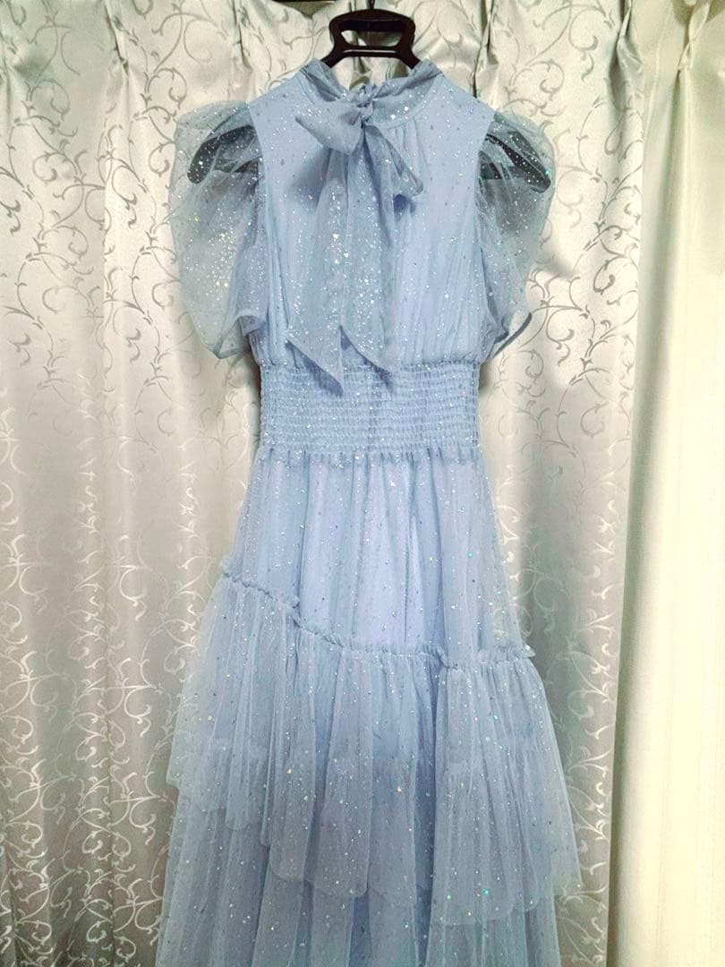 【FURFUR】ハーフスリーブラメチュールドレス　限定サイズ(00)ライトブルー