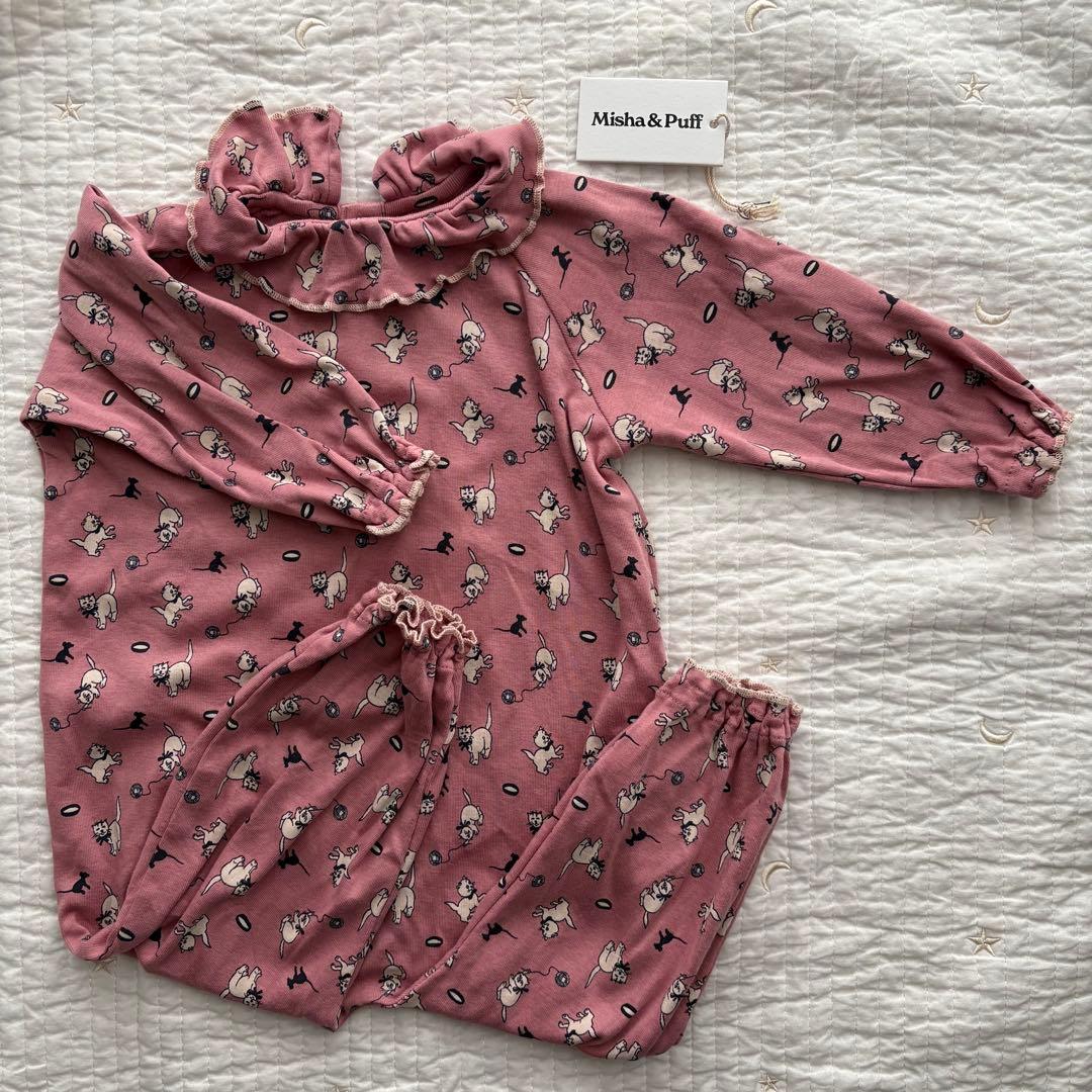 Misha & Puff ネコ柄ピエロロンパース　9-12m