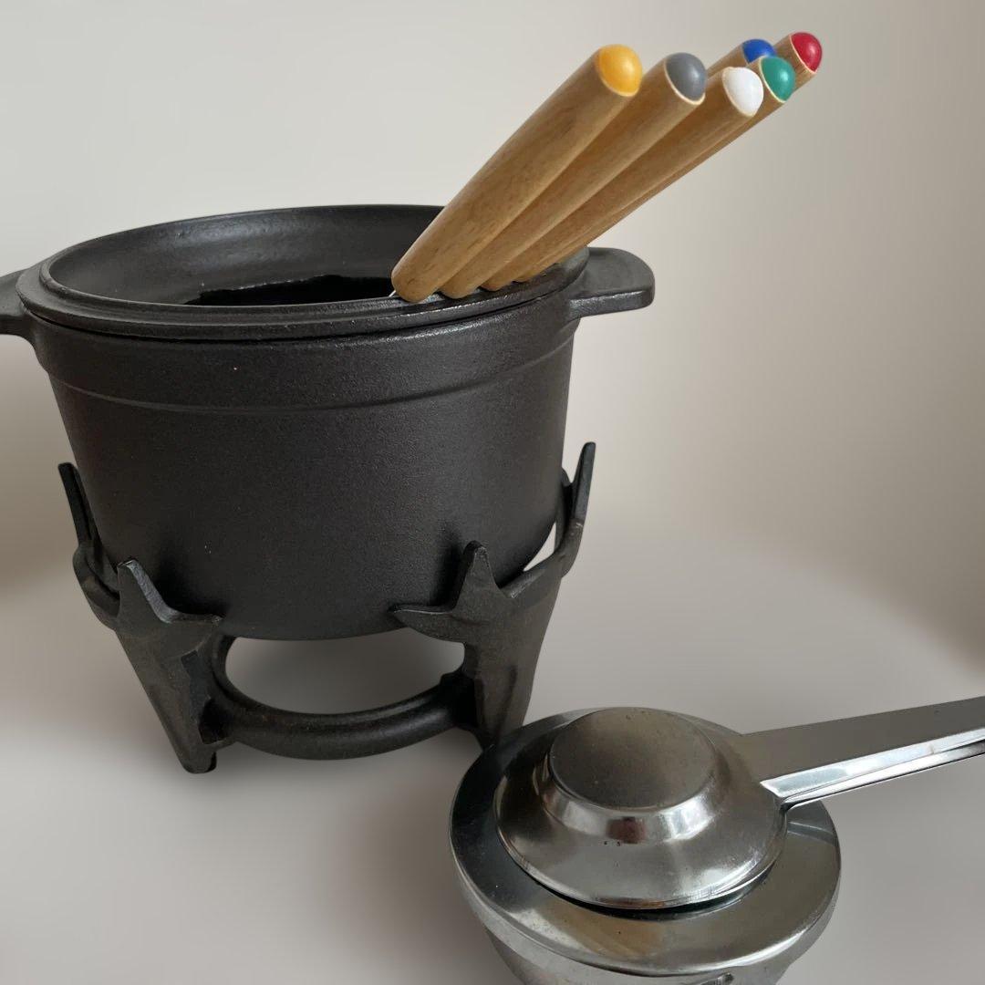 ヴィンテージ　ストウブ(Staub) フォンデュセット 黒 16cm 鋳鉄