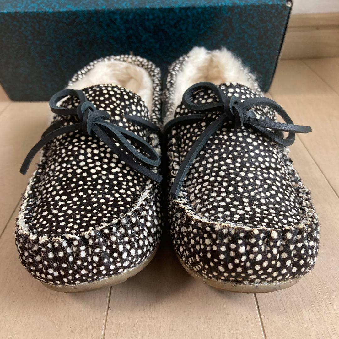 【美品】エミュー emu Amity モカシン シューズ ハラコ ムートン 総柄