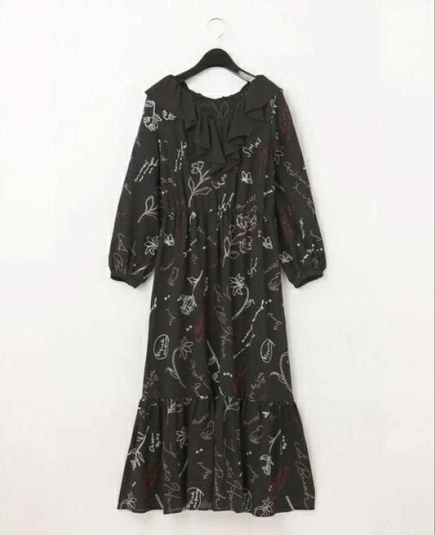 22AW♡グレースコンチネンタル 刺繍ラッフルフリルワンピース 36 総柄