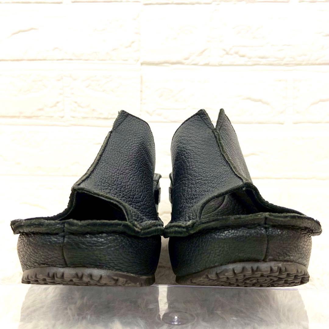 未使用級 ヒナデイグリーン レザー ミュール サンダル ウェッジソール L