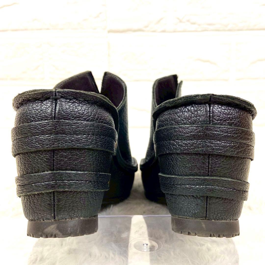 未使用級 ヒナデイグリーン レザー ミュール サンダル ウェッジソール L