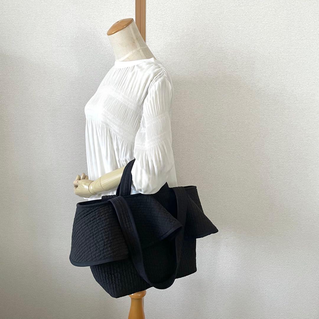 フレアフリル付きトートバッグ（L）　2way 　BK　ヌビバッグ　ハンドメイド