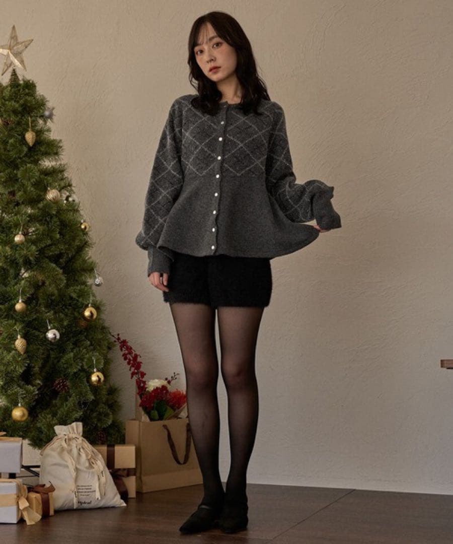 mideal アーガイルペプラムニット グレー