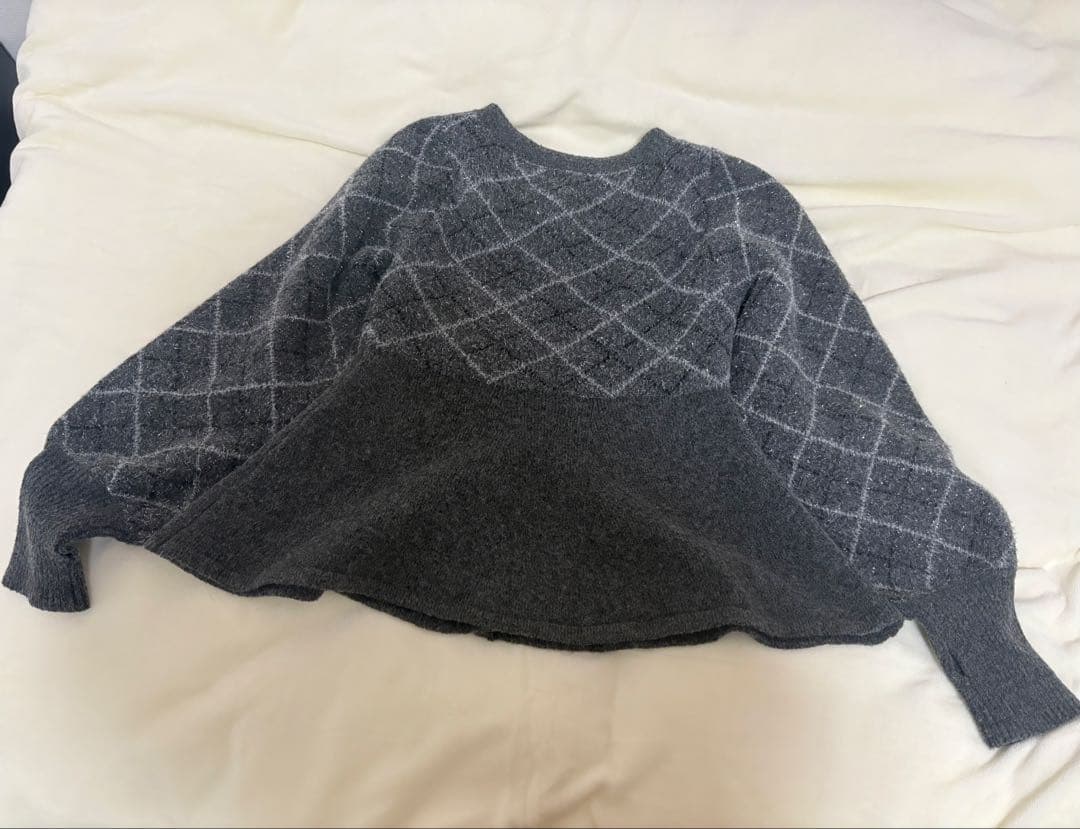 mideal アーガイルペプラムニット グレー