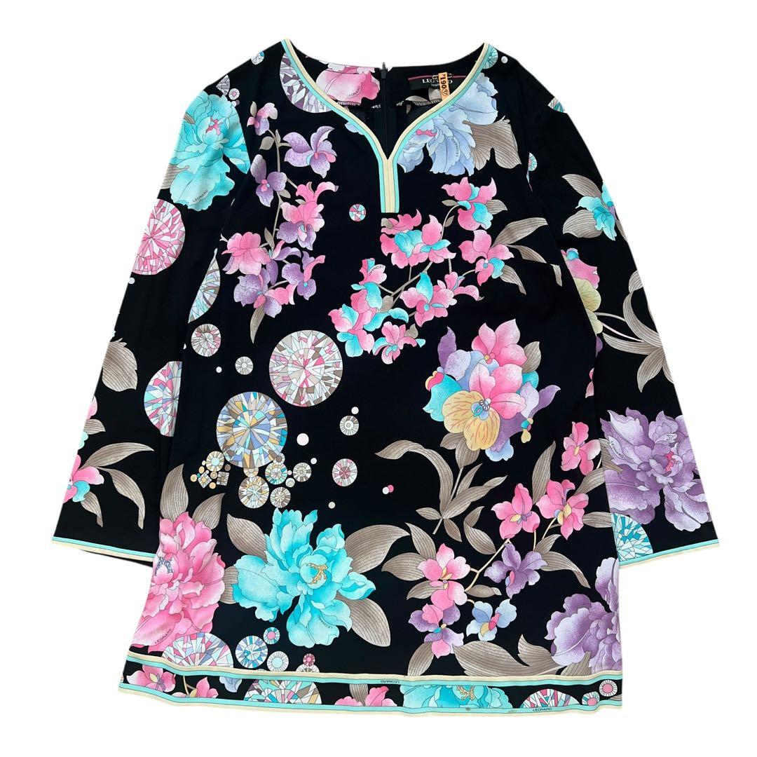LEONARD　レオナール　花柄　チュニックブラウス　カンカン　ストレッチ　42