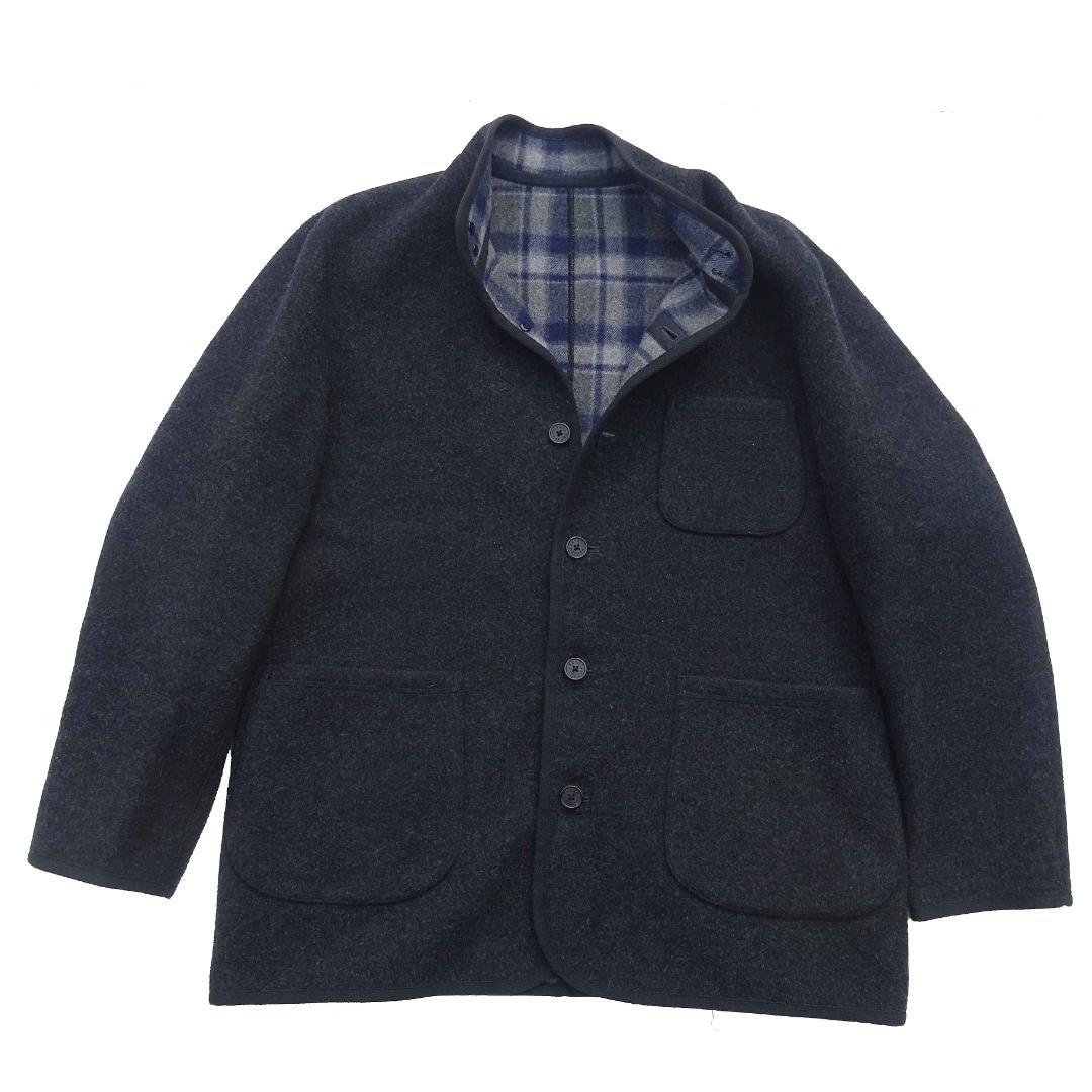 Papasパパス＋アンゴラ&カシミヤ混ウールジャケットダブルフェィス灰×チェック