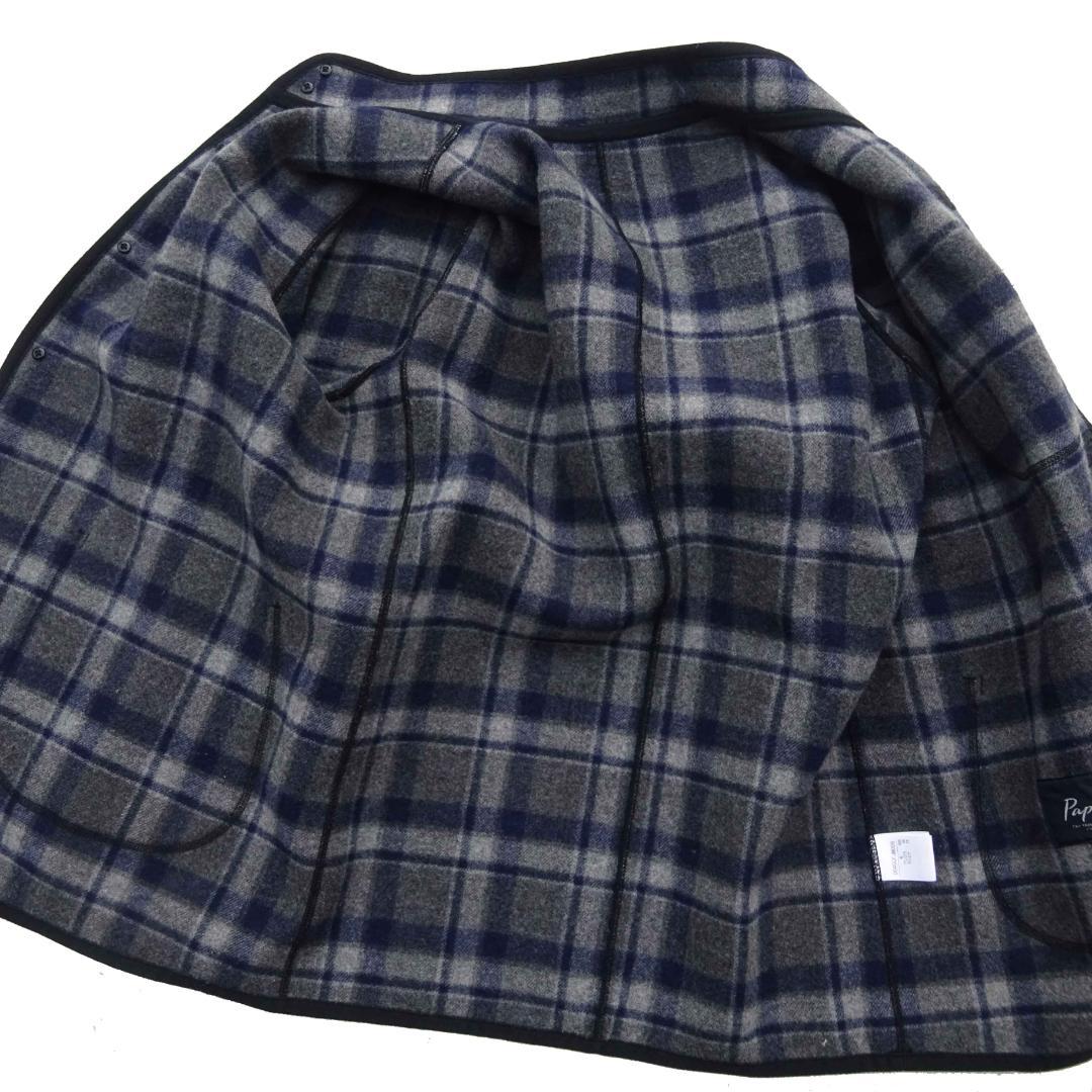 Papasパパス＋アンゴラ&カシミヤ混ウールジャケットダブルフェィス灰×チェック
