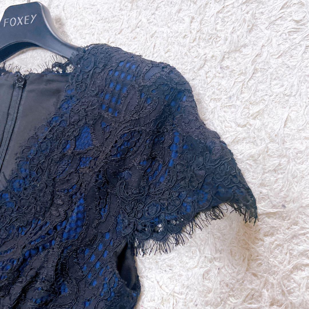 美品　タダシショージ　レース切替Ｖネック　キャップスリーブドレス　近年モデル　S