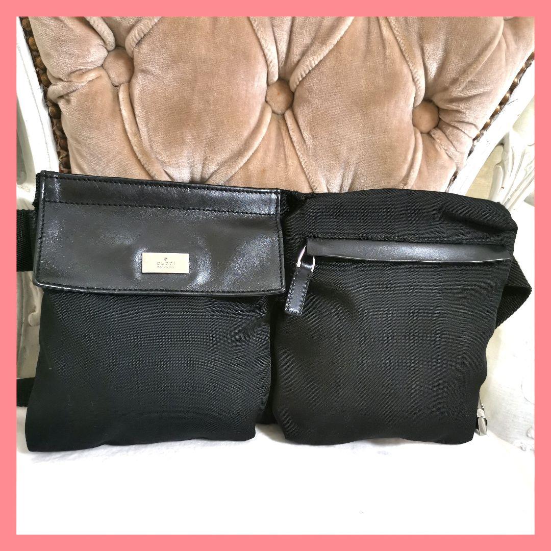 【良品】GUCCIグッチ ボディバッグ 黒 斜めがけショルダーバッグGG鑑定済!