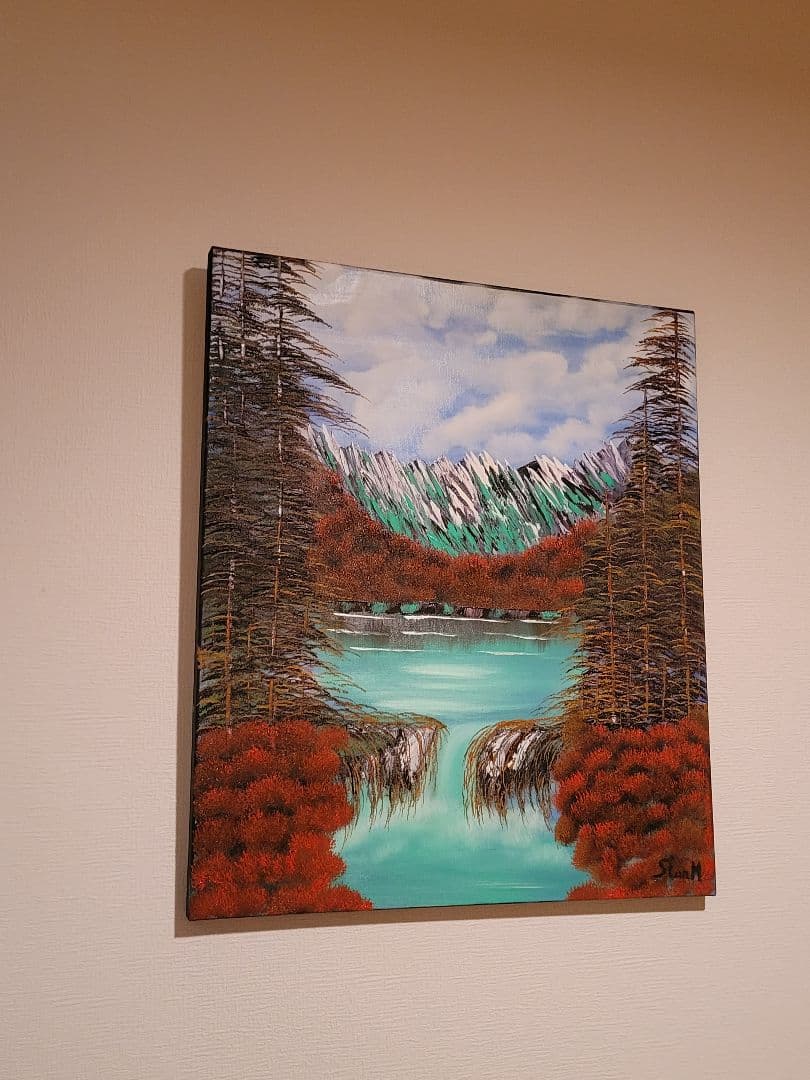 絵画 Mountain Waterfall