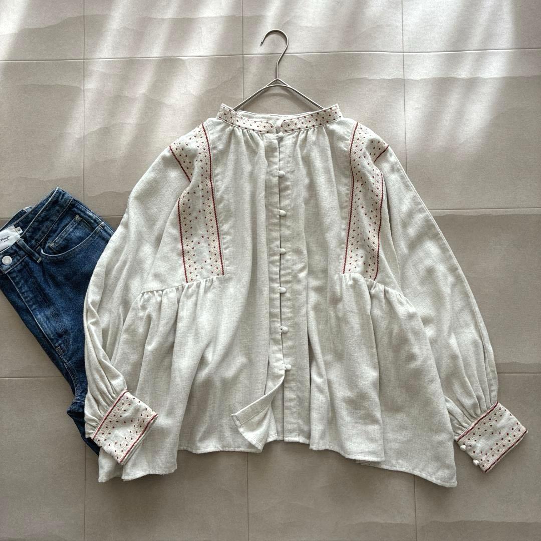 極美品 完売品 ツムグ♡コットン ビエラトップ 起毛 刺繍 2way ブラウス