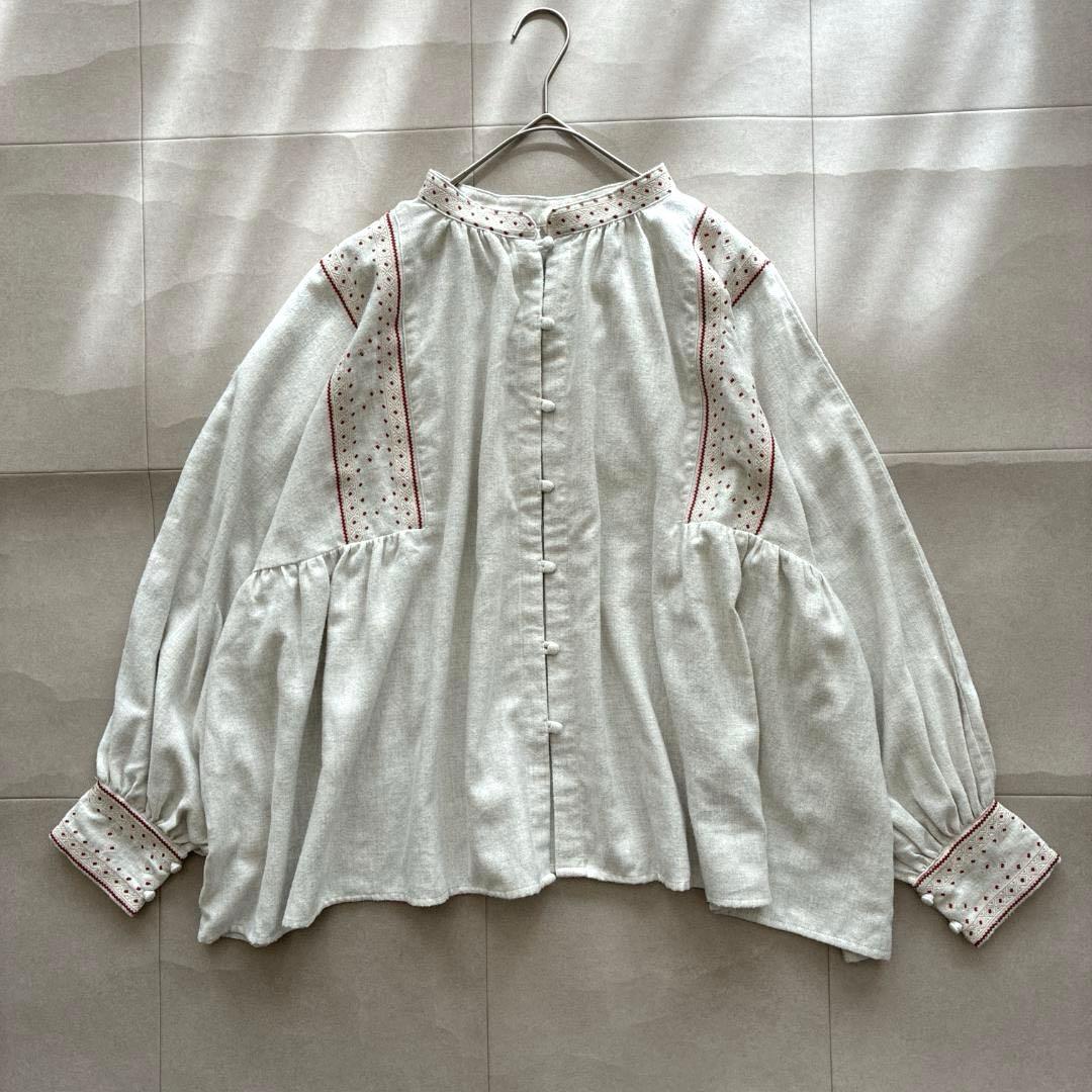 極美品 完売品 ツムグ♡コットン ビエラトップ 起毛 刺繍 2way ブラウス