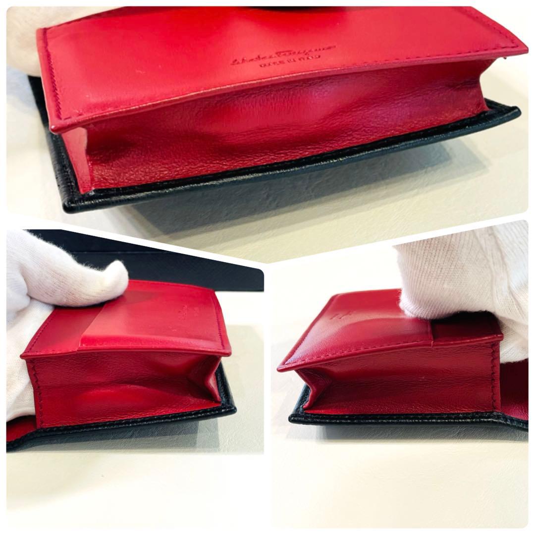 美品　フェラガモ　ガンチーニ　名刺入れ　黒　赤　カードケース　パスケース