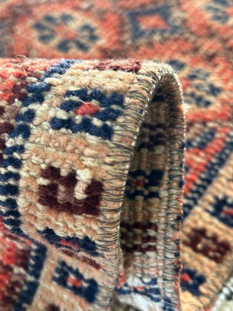 110×74 レア柄　お花のstamp トルコ　ヴィンテージラグ　トルコラグ