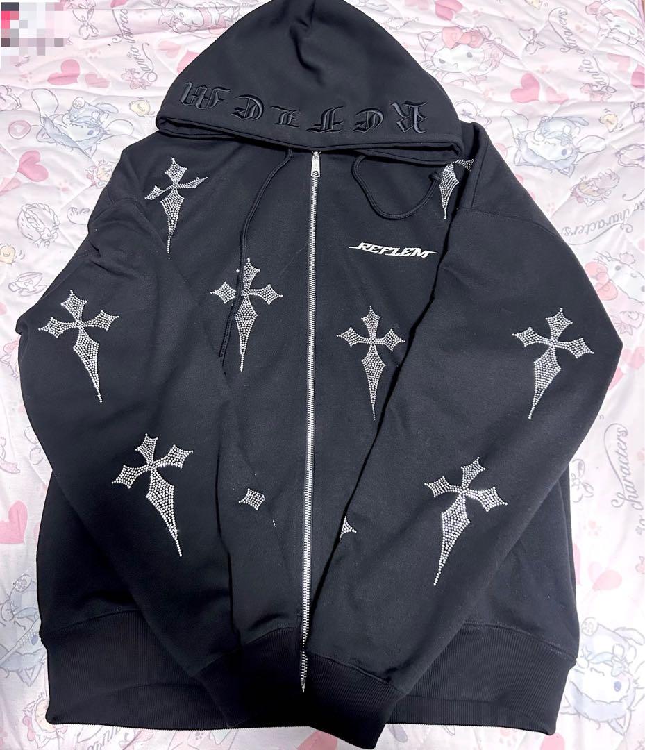❤︎最終値下げ❤︎REFLEM レフレム 十字架 ラインストーン クロス パーカー黒